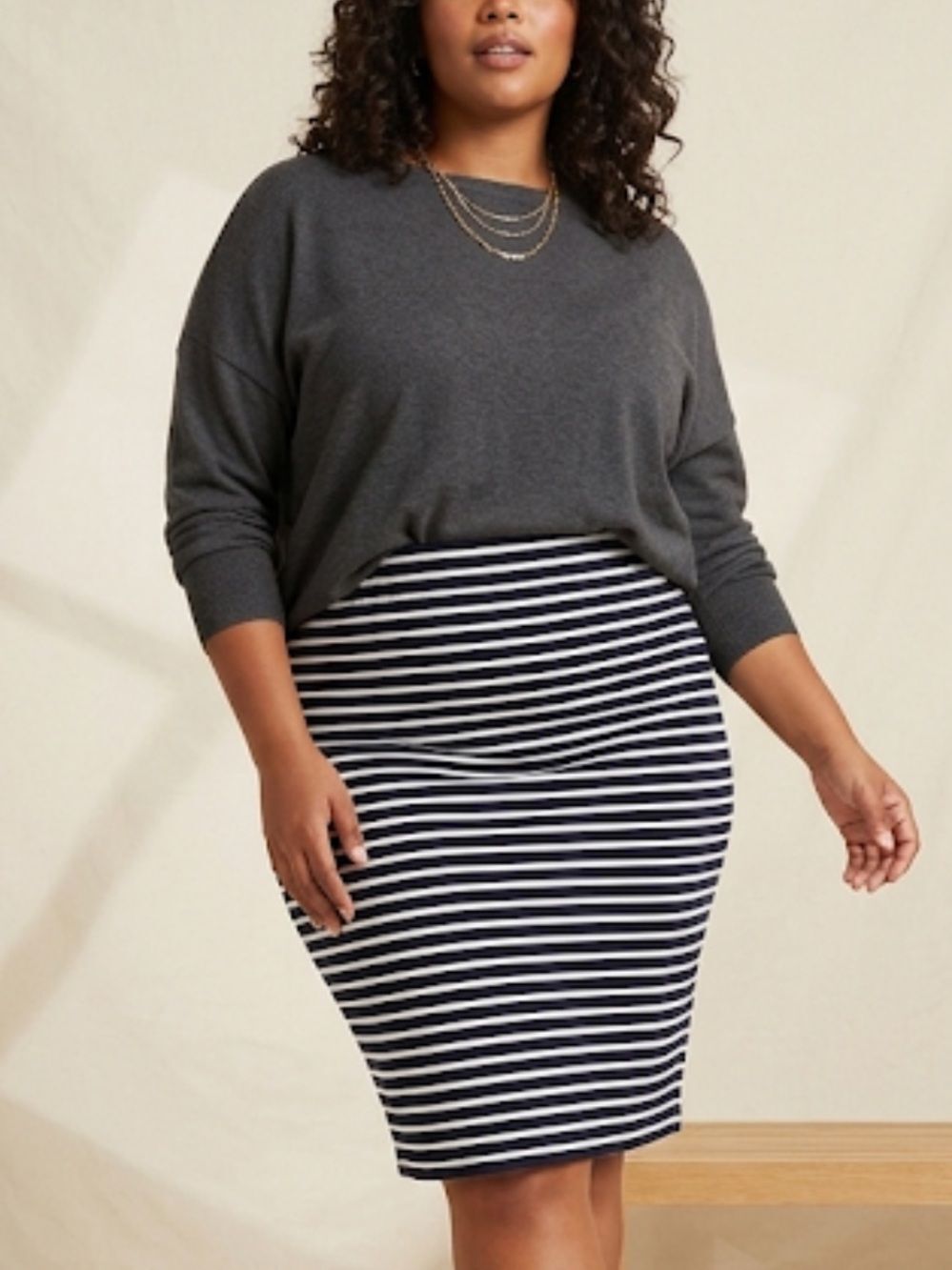 Universal Standard Danube Ponte Skirt St. James Stripe Navy and White Striped